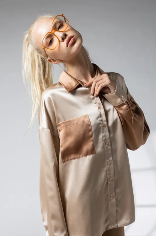 Satin Color Block Button Up sold by Sun n Moon