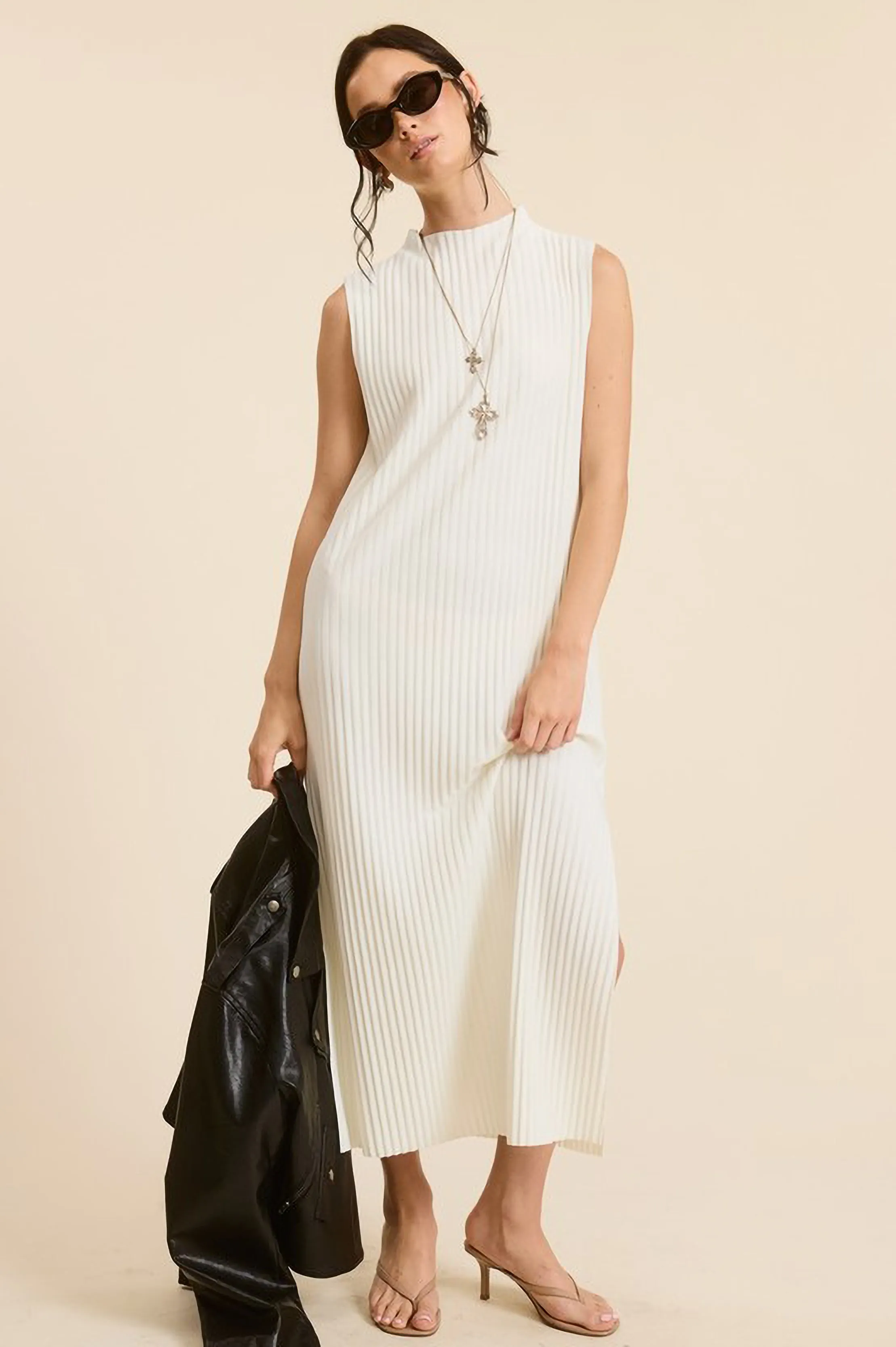 Pleated Mock Neck Midi Dress sold by Sun n Moon