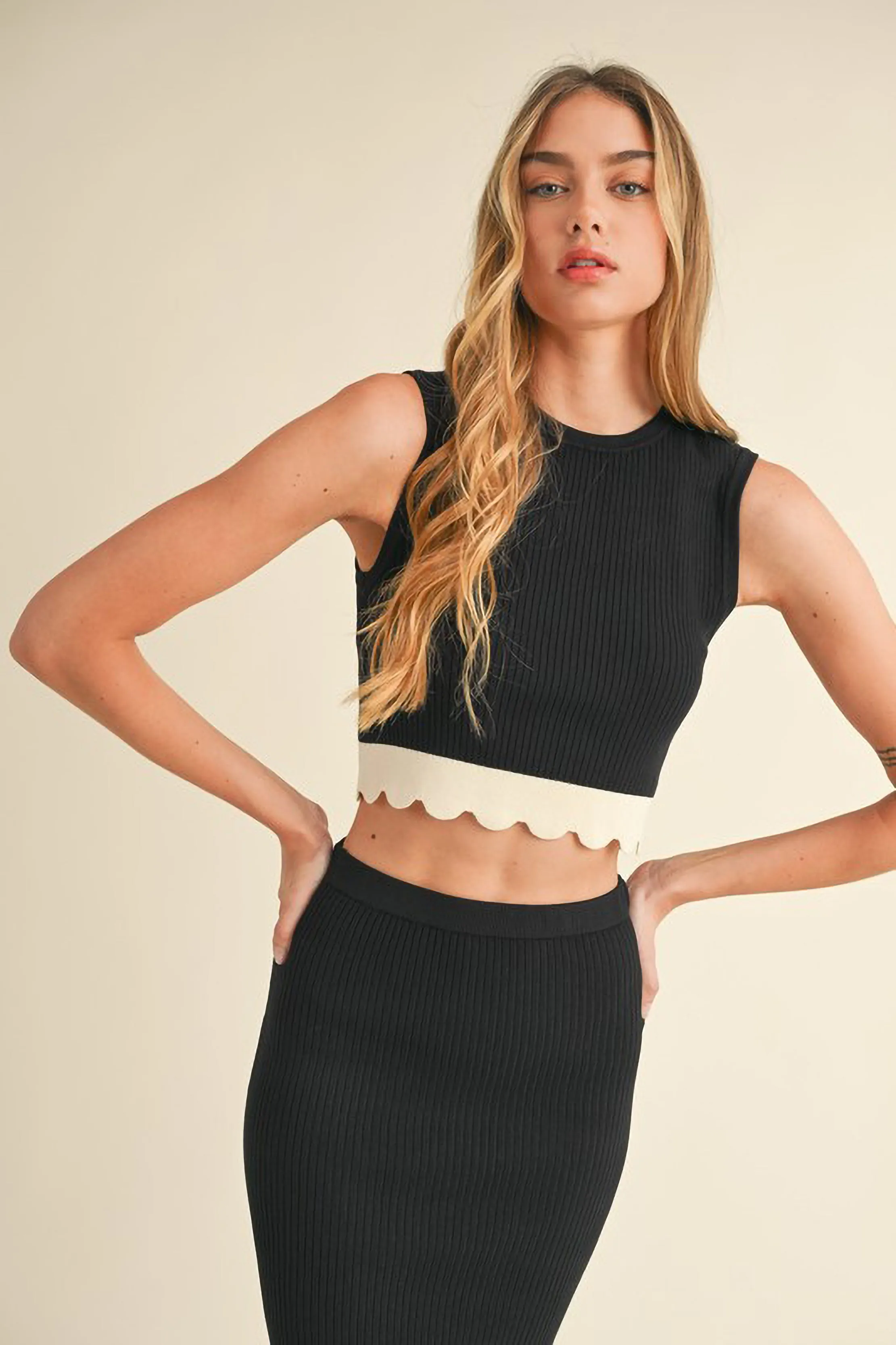 Knit Scalloped Hem Top and Skirt Set sold by Sun n Moon product image thumbnail 3