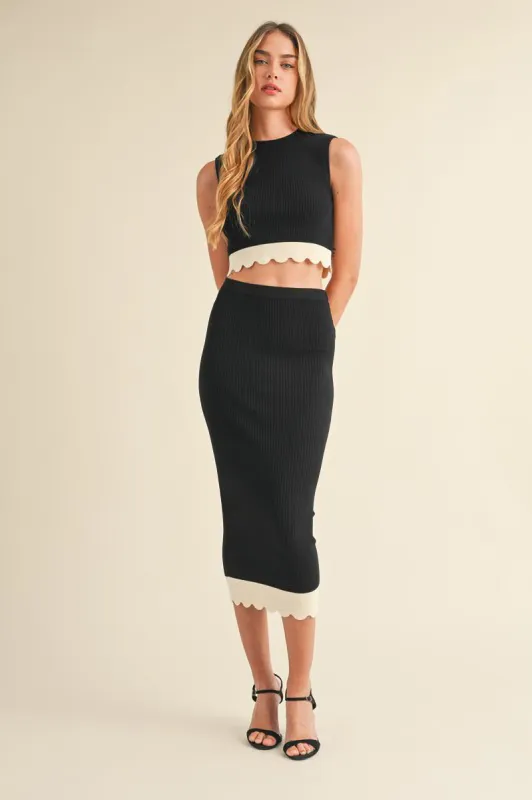 Knit Scalloped Hem Top and Skirt Set sold by Sun n Moon