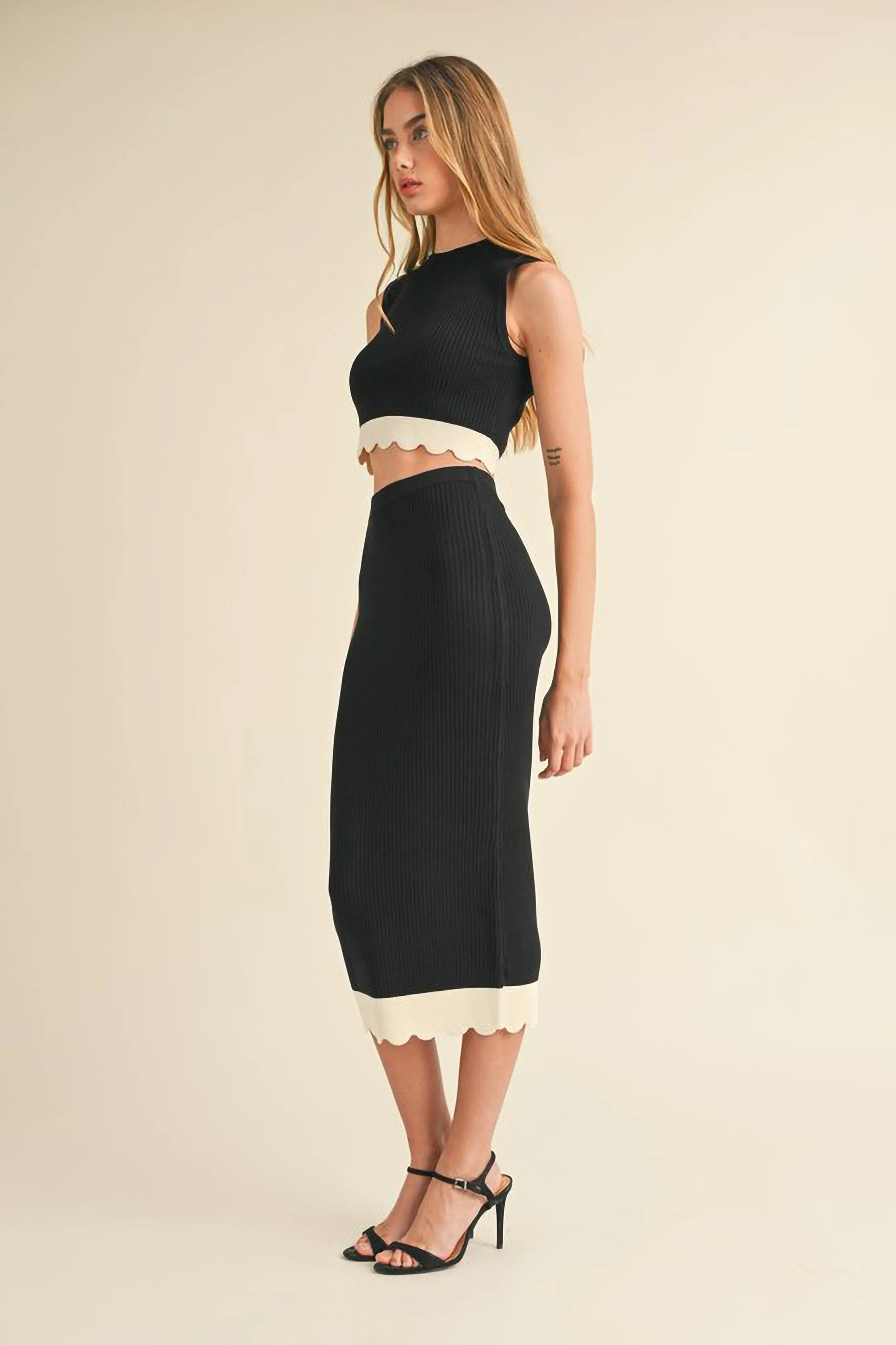 Knit Scalloped Hem Top and Skirt Set sold by Sun n Moon product image thumbnail 2