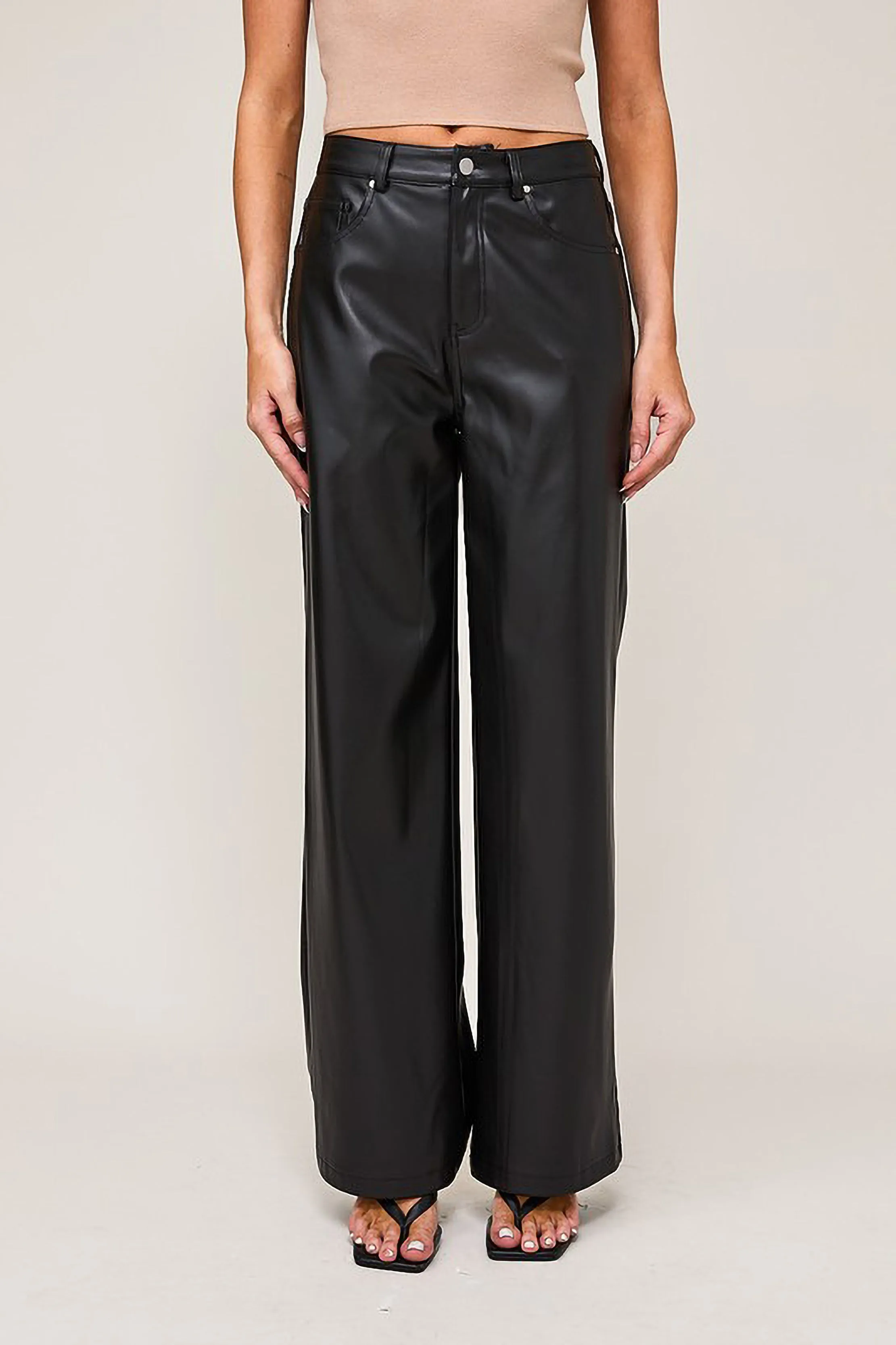 Faux Leather High Waisted Straight Leg Pants sold by Sun n Moon