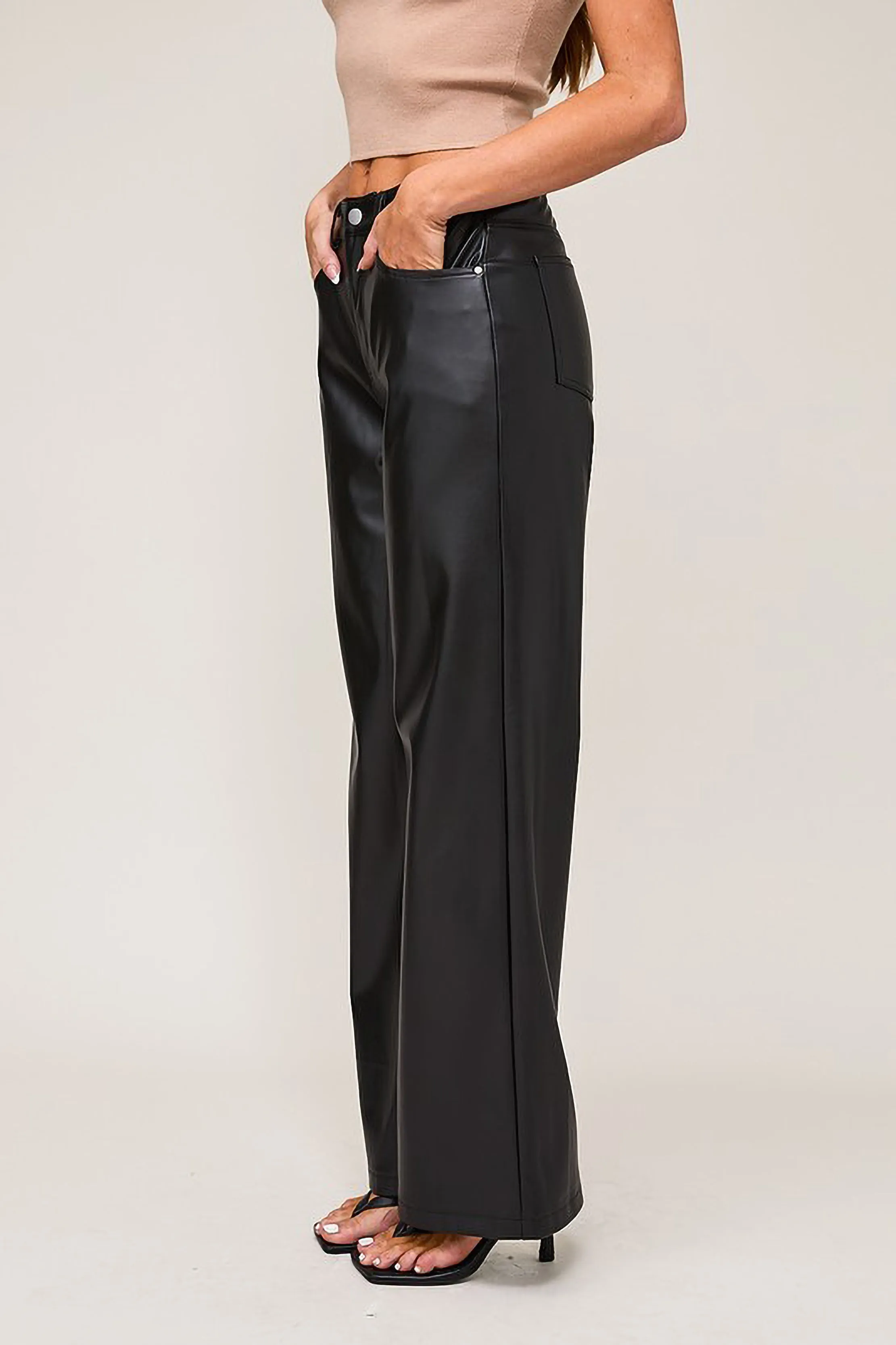 Faux Leather High Waisted Straight Leg Pants sold by Sun n Moon product image thumbnail 2