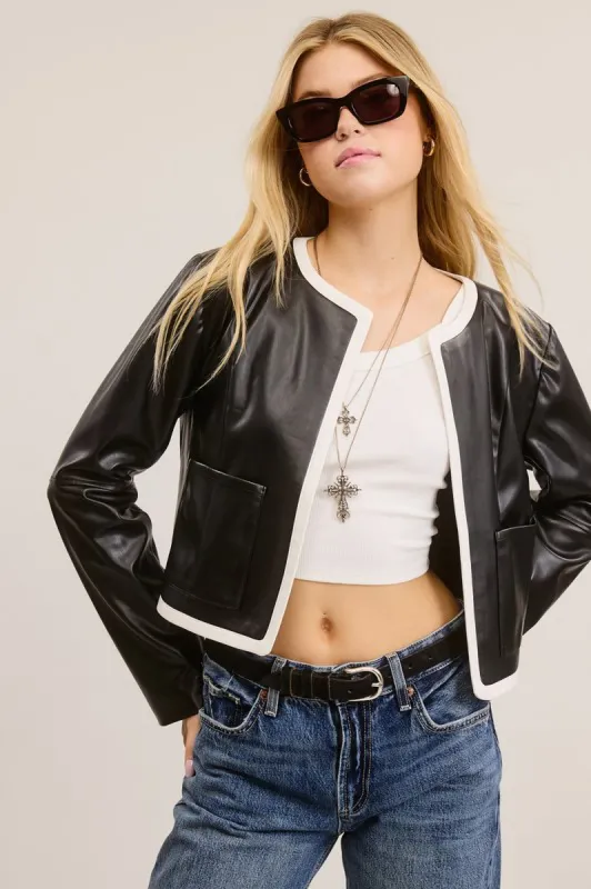 Black and White Faux Leather Jacket sold by Sun n Moon