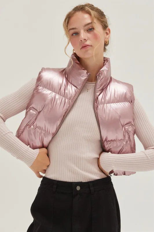 Cropped Metallic Puffer Vest sold by Sun n Moon