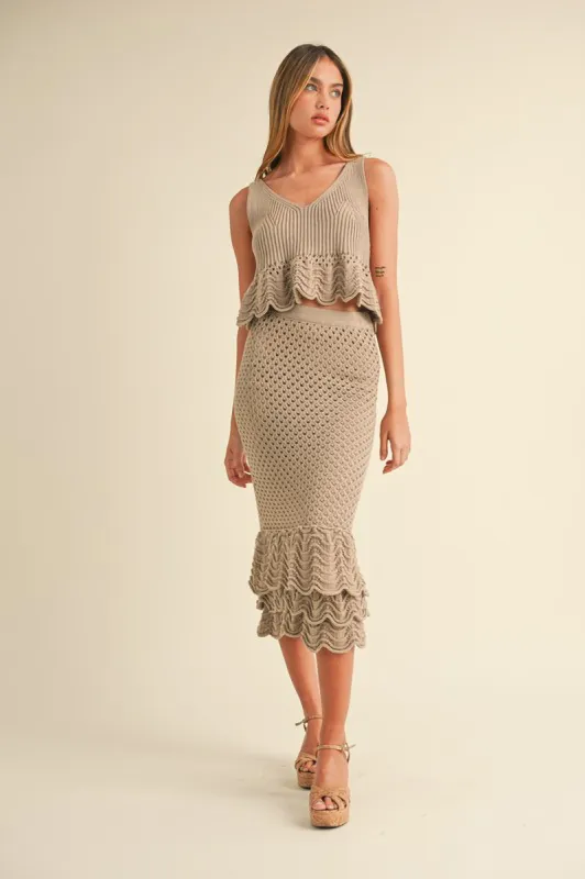 Crochet Ruffle Top and Skirt Set sold by Sun n Moon