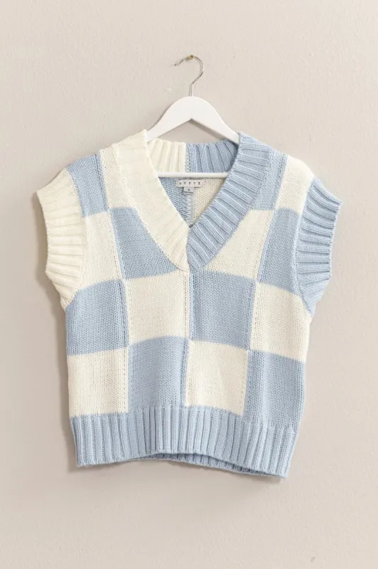 Blue Checkered Sweater Vest sold by Sun n Moon