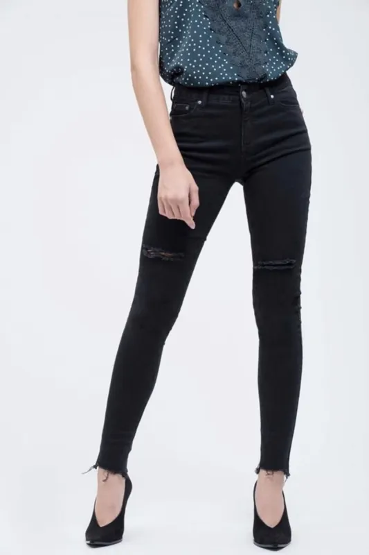 Black Distressed Skinny Jeans sold by Sun n Moon