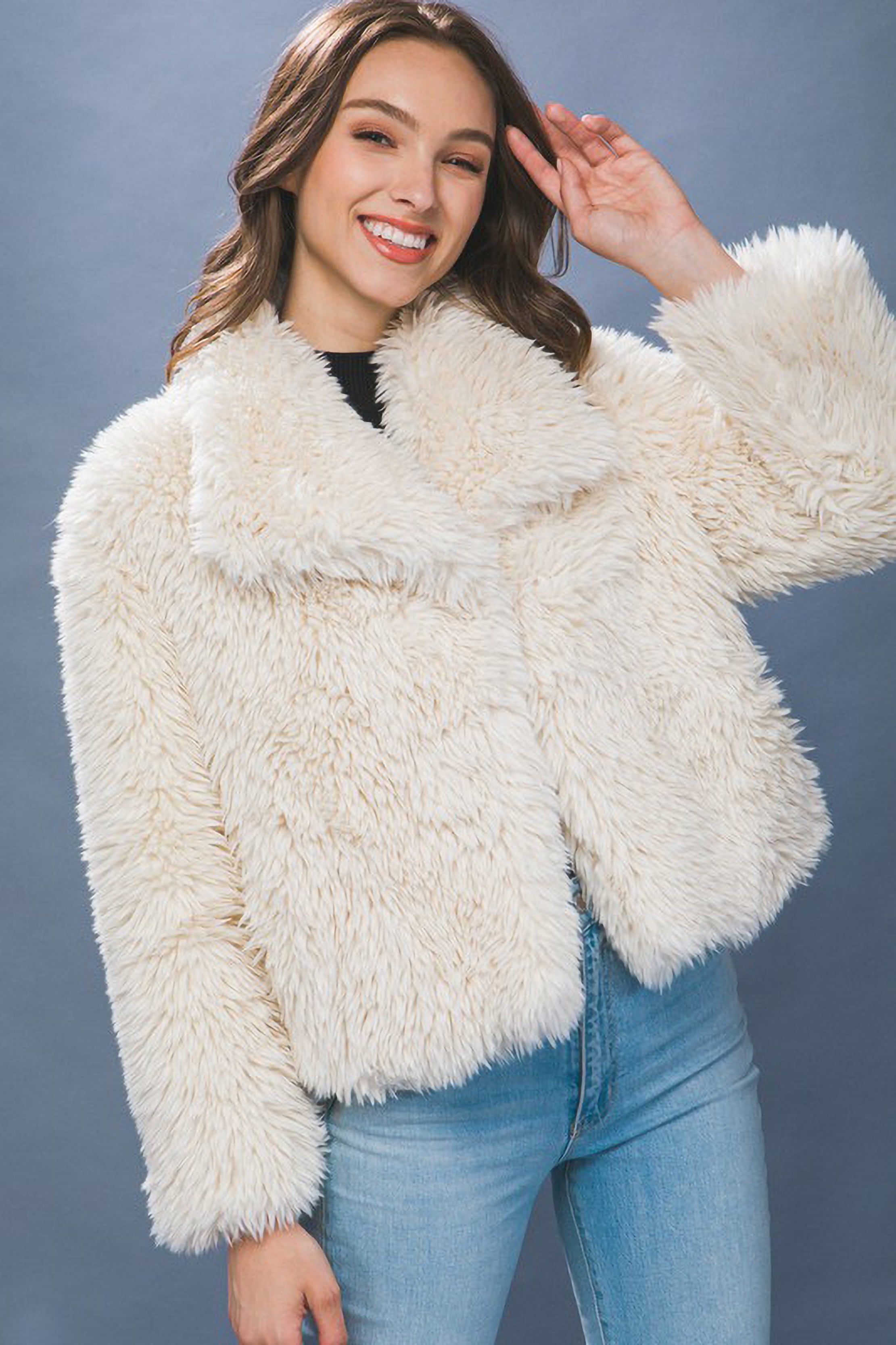 Ivory Faux Fur Coat sold by Sun n Moon