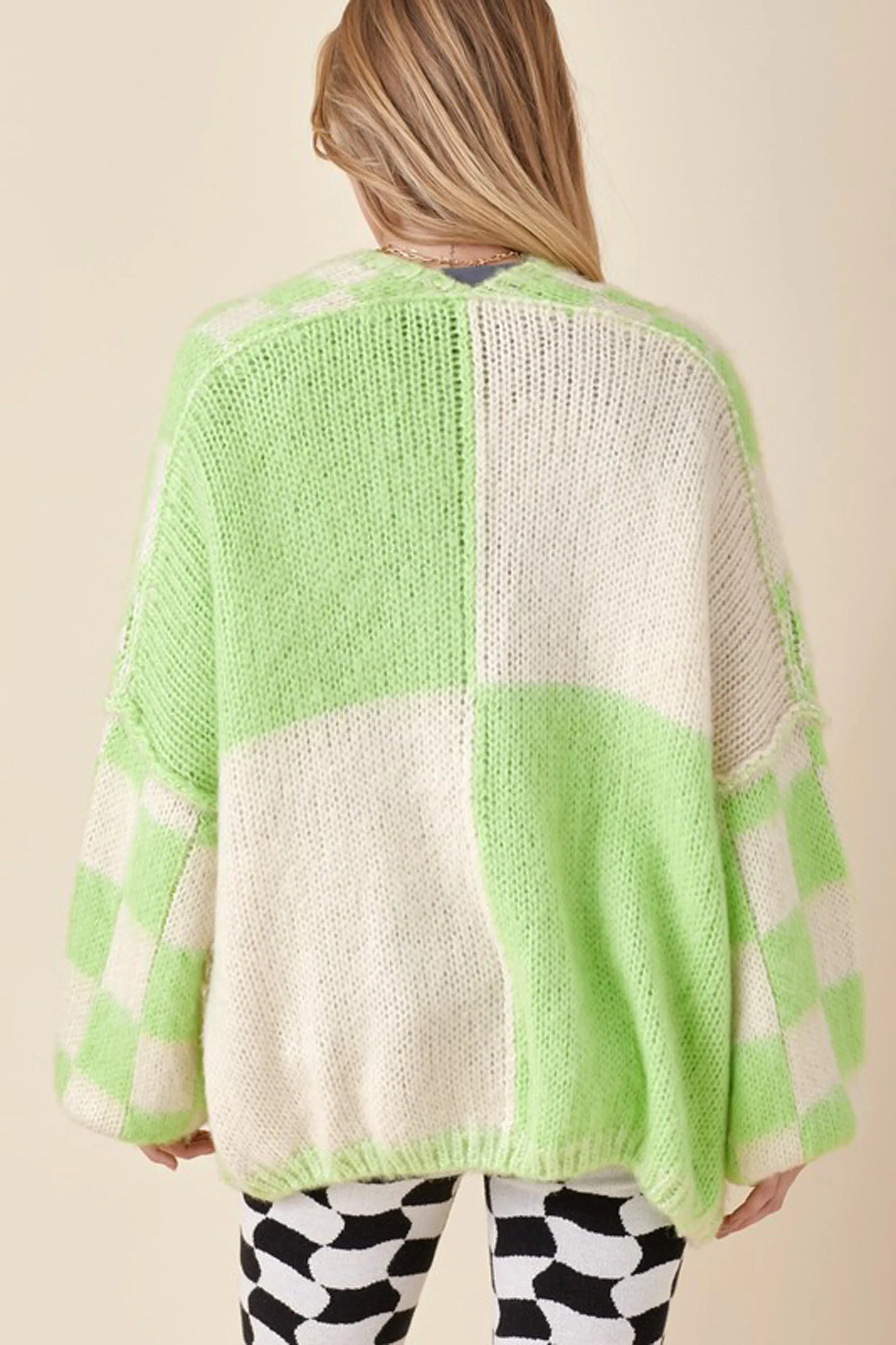 Lime Green Checkered Knit Cardigan sold by Sun n Moon product image thumbnail 3