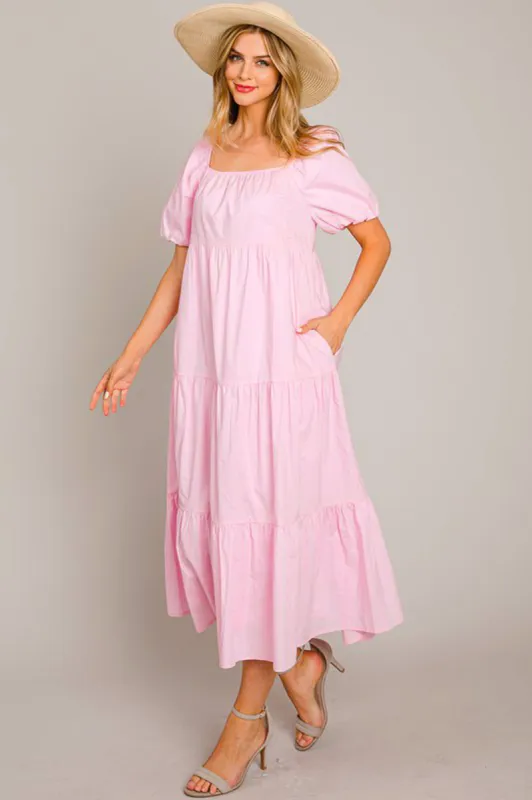 Pink Puff Sleeve Maxi Dress sold by Sun n Moon