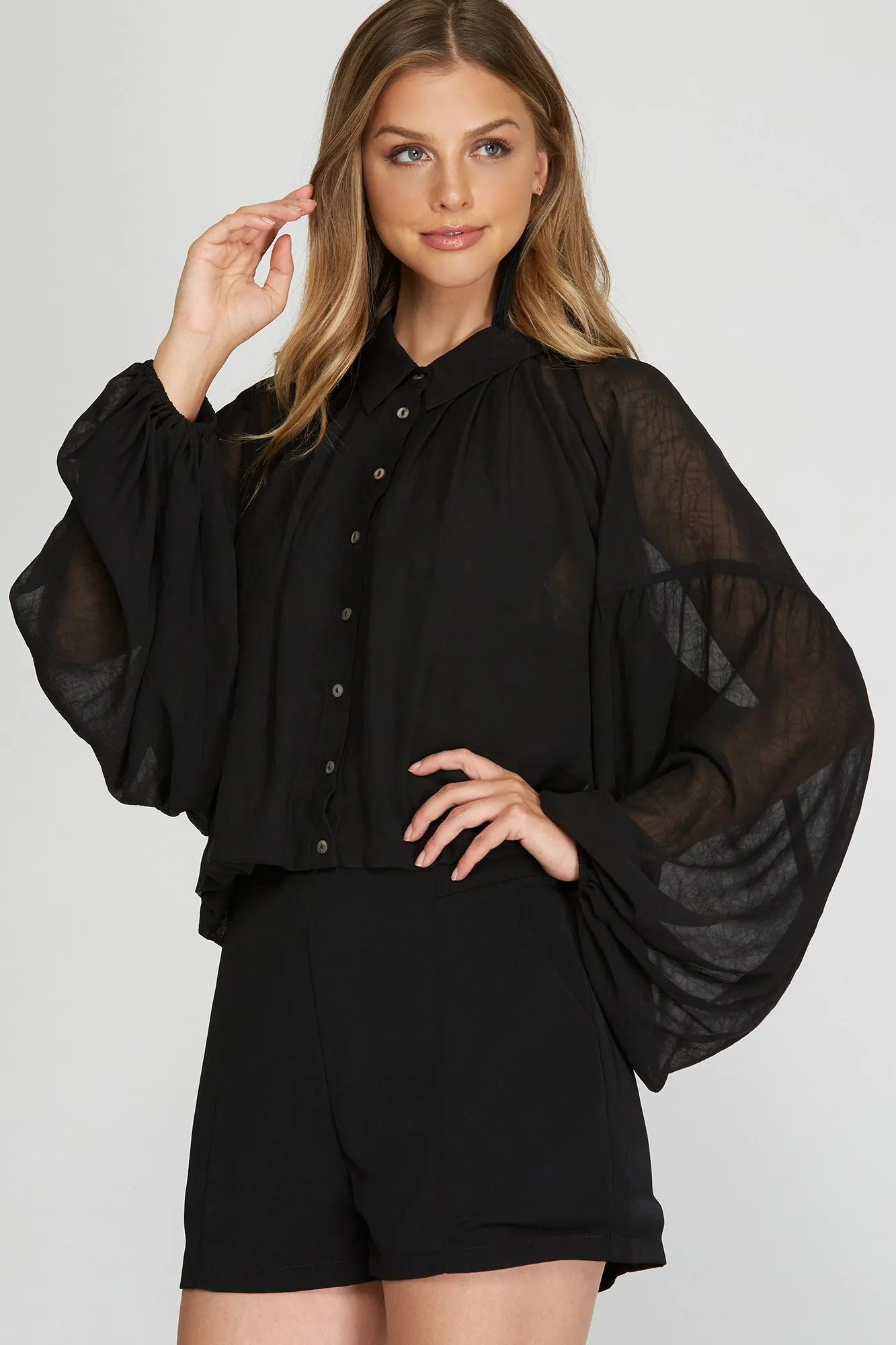 Collared Balloon Sleeve Bubble Top sold by Sun n Moon product image thumbnail 2