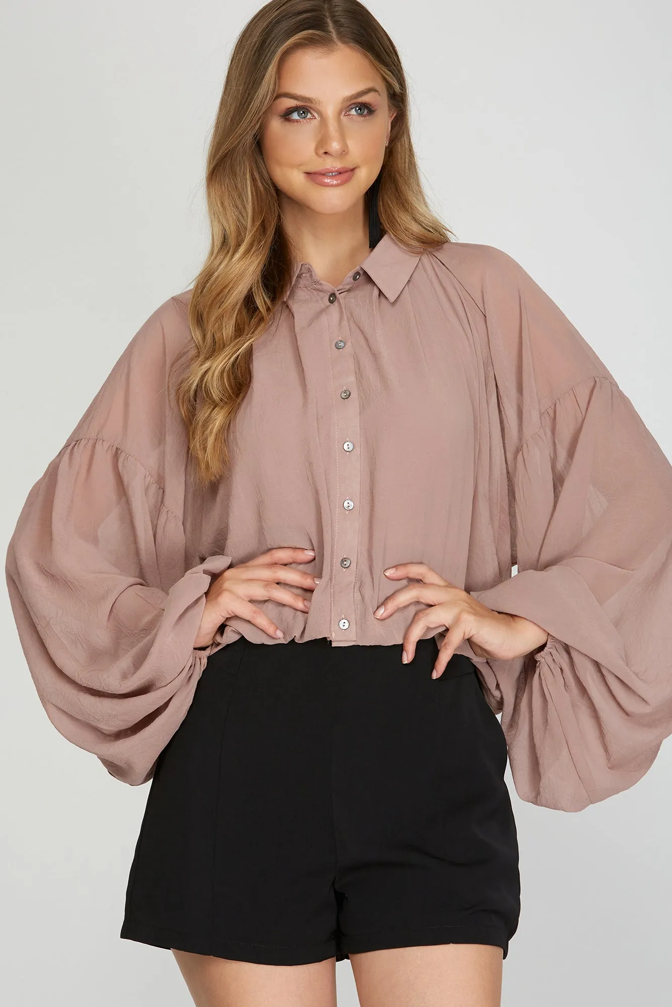 Collared Balloon Sleeve Bubble Top sold by Sun n Moon