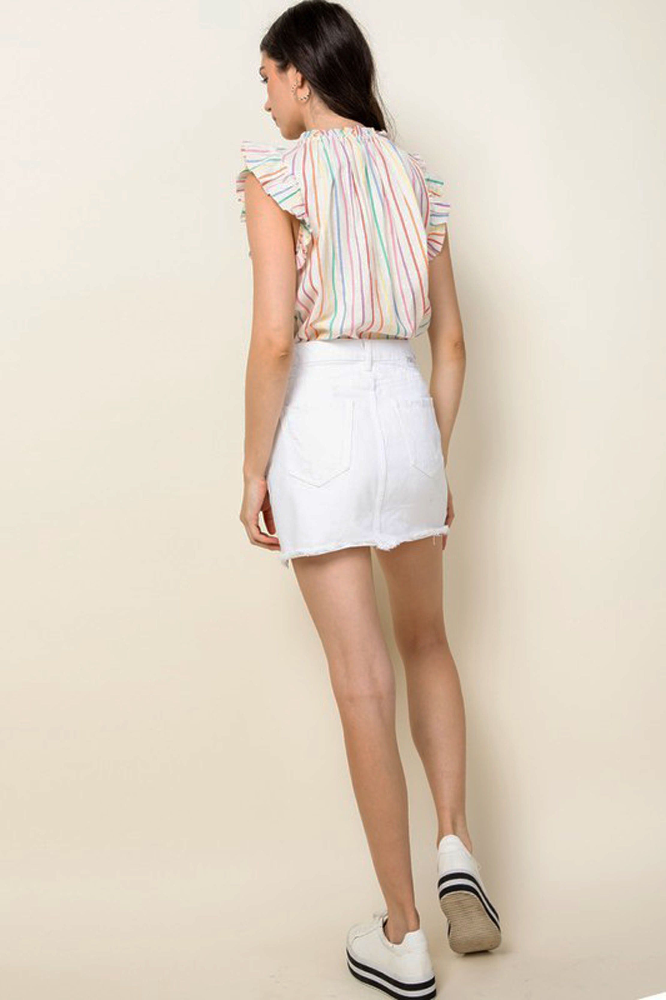 Multicolor Stripe Flutter Sleeve Top sold by Sun n Moon product image thumbnail 4
