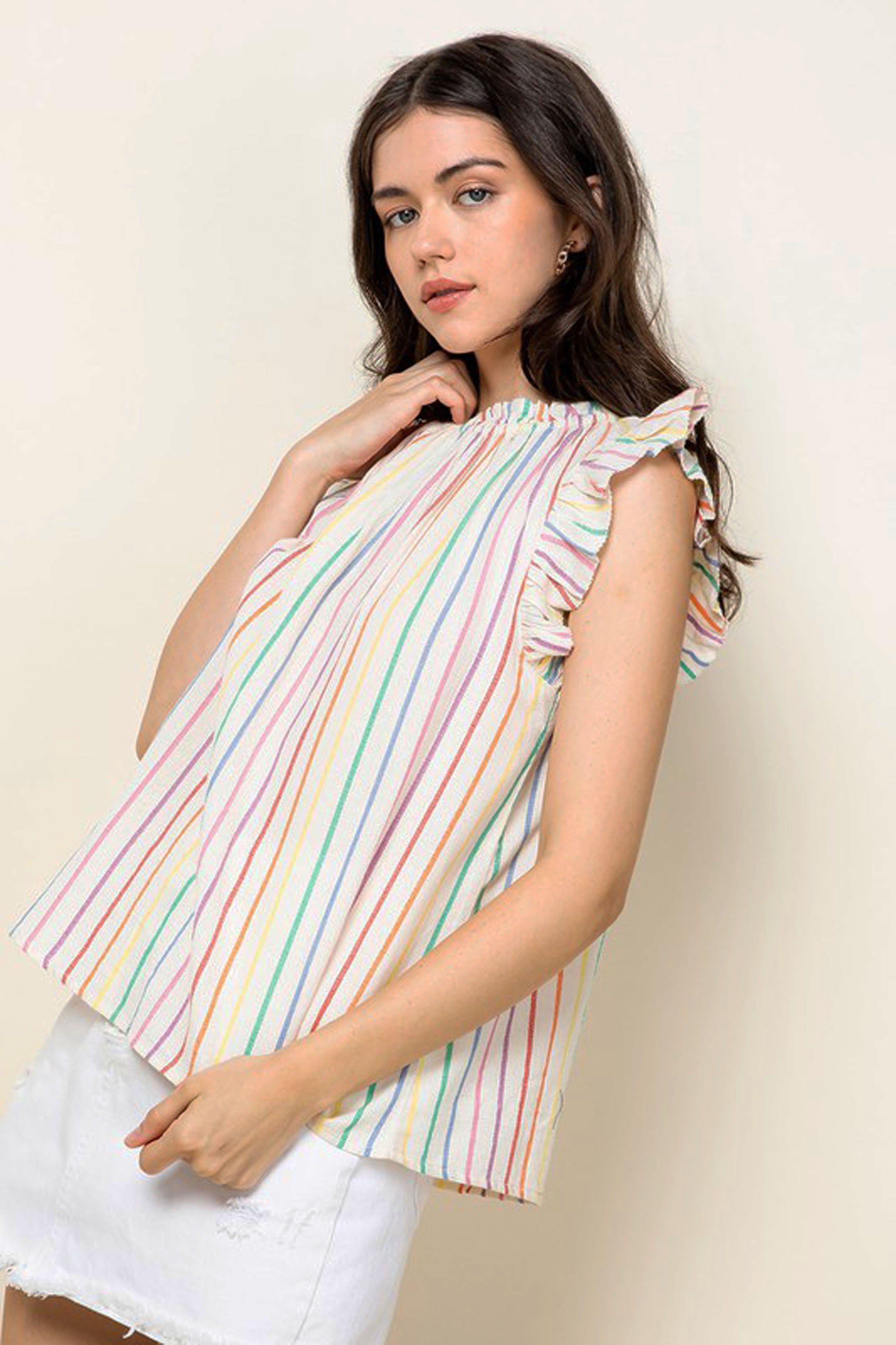 Multicolor Stripe Flutter Sleeve Top sold by Sun n Moon product image thumbnail 2