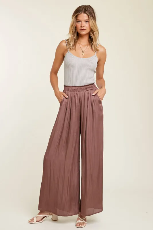 Chocolate Satin Wide Leg Pants sold by Sun n Moon