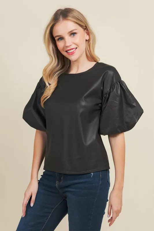 Faux Leather Bubble Sleeve Top sold by Sun n Moon