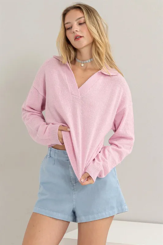 Pink Collared Lightweight Sweater sold by Sun n Moon