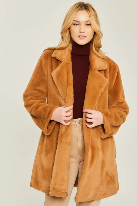 Camel Faux Fur Coat sold by Sun n Moon