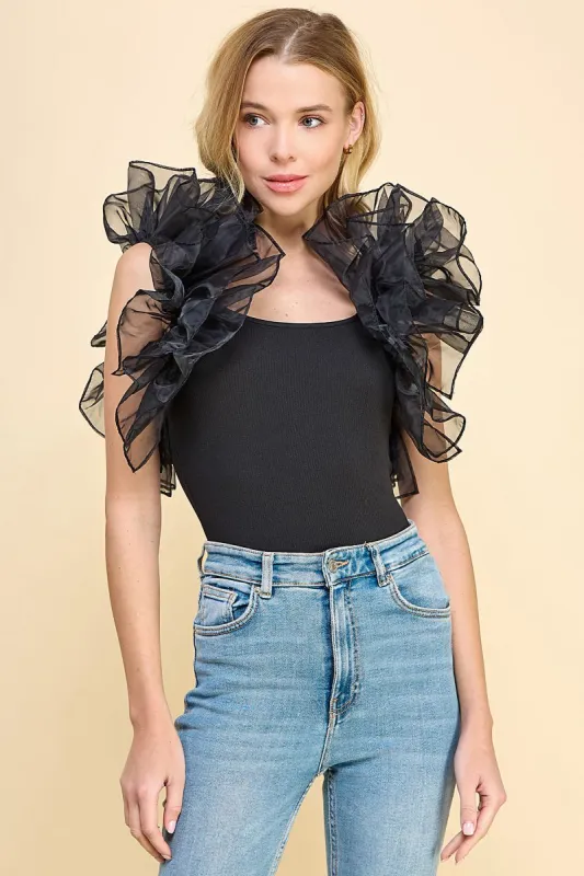 Ruffle Sleeve Ribbed Bodysuit sold by Sun n Moon