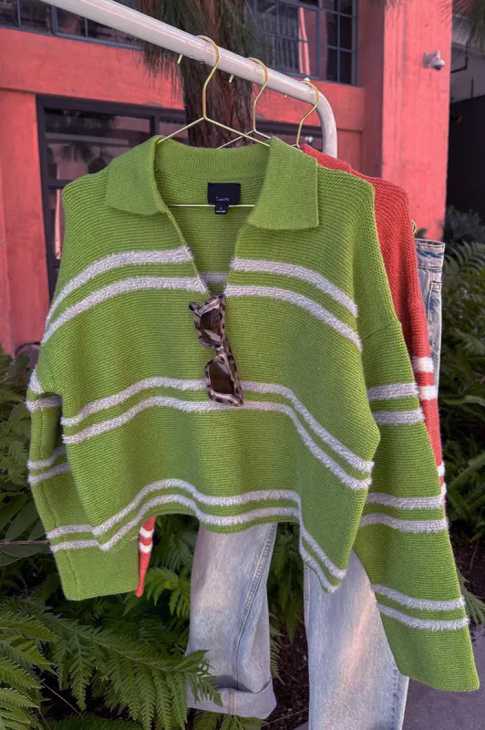 Green Cropped Collared Stripe Sweater sold by Sun n Moon