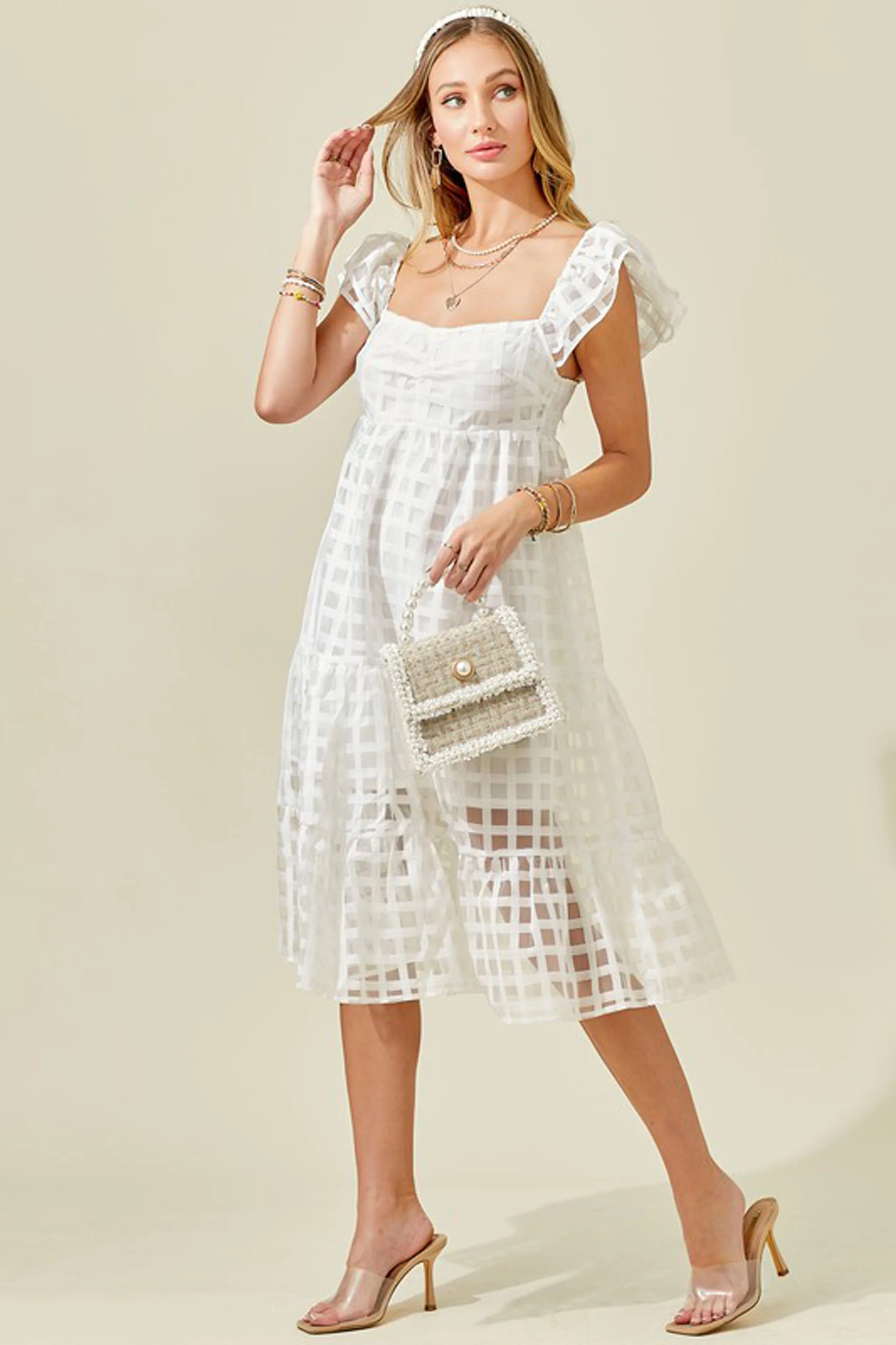 Check Organza Flutter Sleeve Dress sold by Sun n Moon product image thumbnail 2