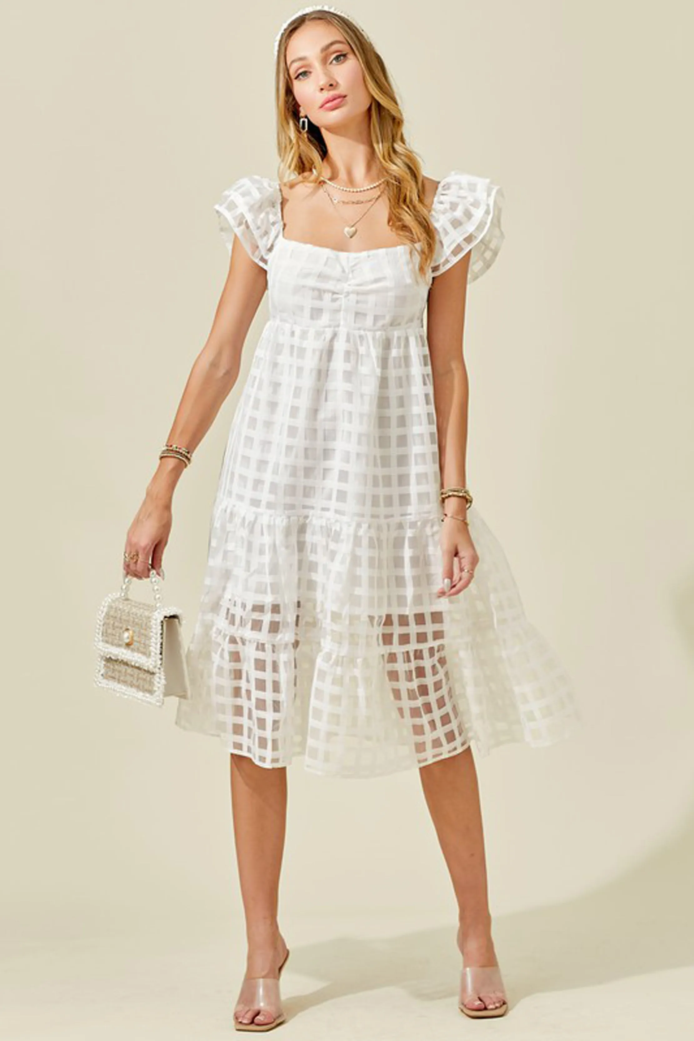 Check Organza Flutter Sleeve Dress sold by Sun n Moon