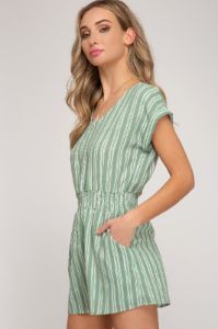 Sage Striped Smocked Romper sold by Sun n Moon