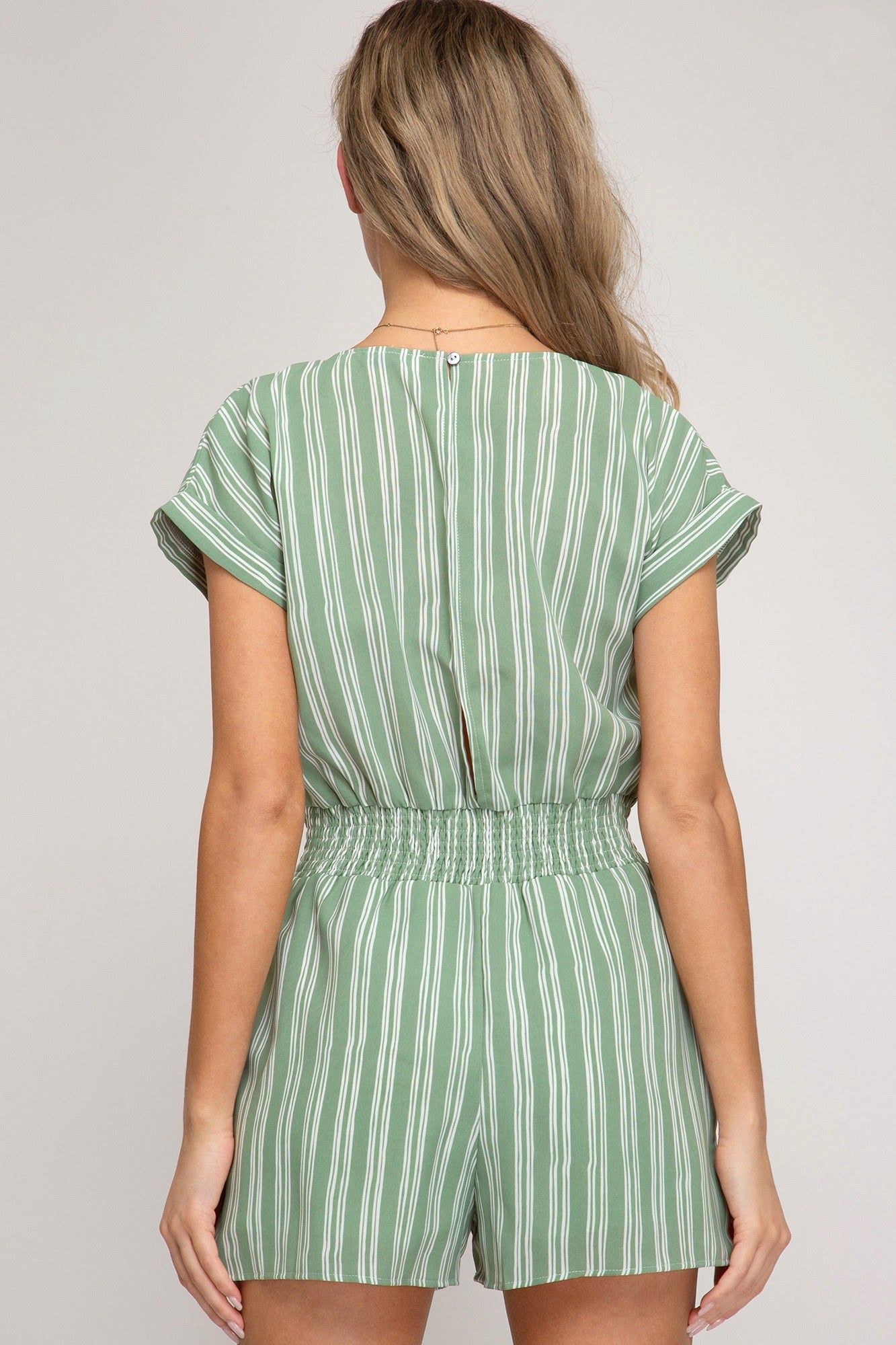 Sage Striped Smocked Romper sold by Sun n Moon product image thumbnail 3