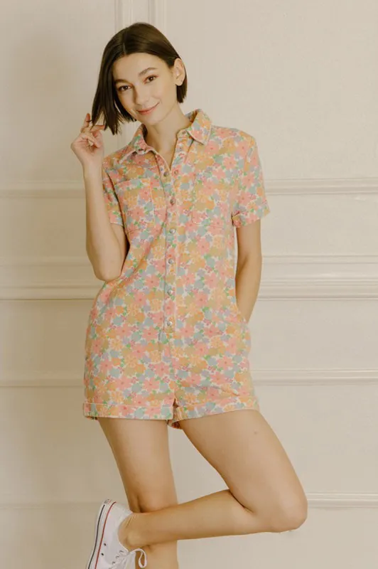 Multicolor Floral Denim Romper sold by Sun n Moon