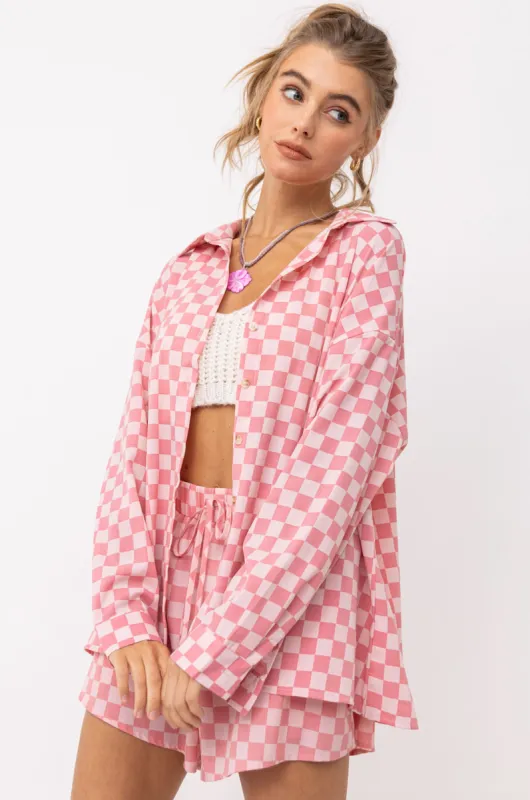 Pink Checkered Shirt and Shorts Set sold by Sun n Moon