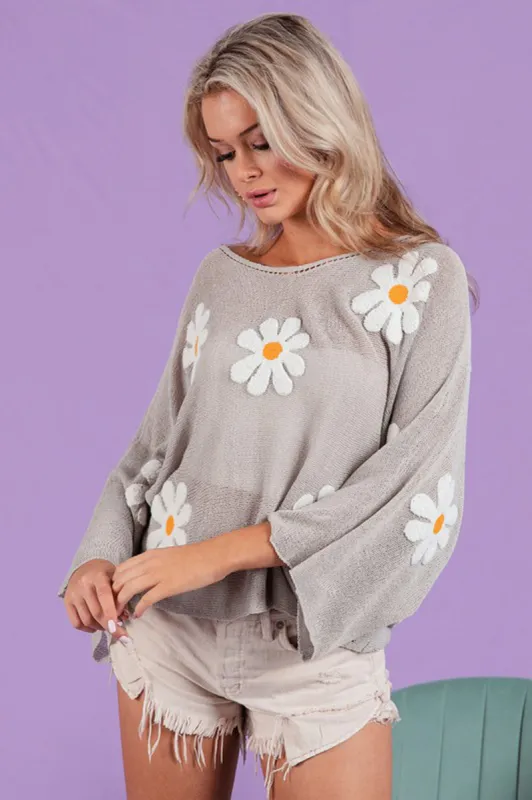 Knit Embroidered Daisy Sweater sold by Sun n Moon