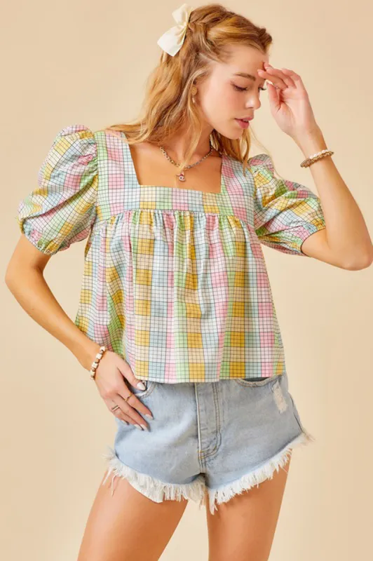 Rainbow Check Babydoll Top sold by Sun n Moon