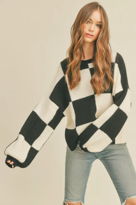 Black and White Checkered Sweater sold by Sun n Moon