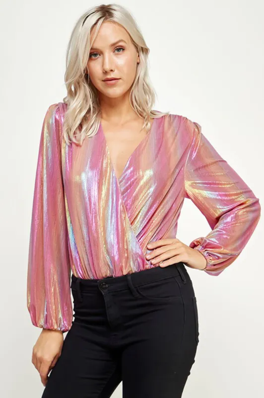 Pink Rainbow Metallic Long Sleeve Bodysuit sold by Sun n Moon