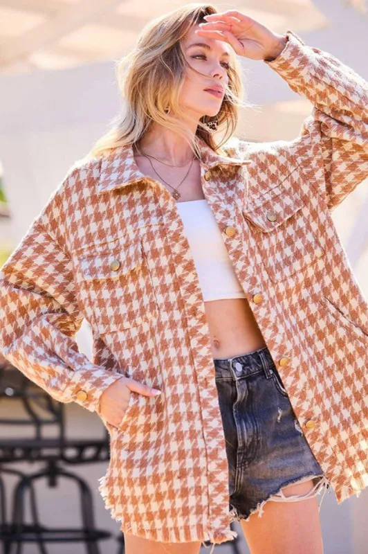 Camel Houndstooth Shacket sold by Sun n Moon