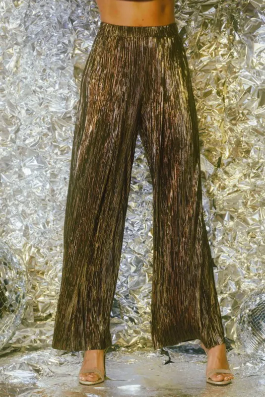 Metallic Pleated Wide Leg Pants sold by Sun n Moon