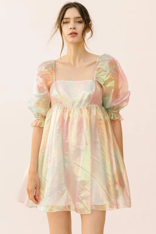 Iridescent Puff Sleeve Dress sold by Sun n Moon