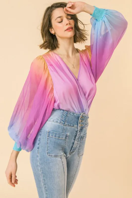 Multicolor Ombre Balloon Sleeve Bodysuit sold by Sun n Moon