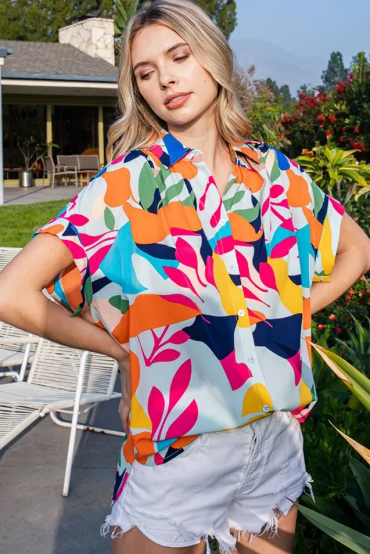 Abstract Floral Collared Button Up Top sold by Sun n Moon