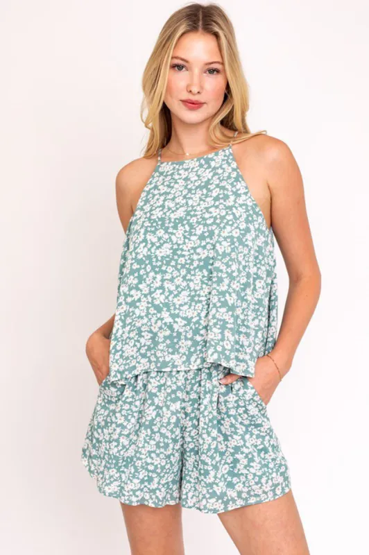 Halter Daisy Print Romper sold by Sun n Moon