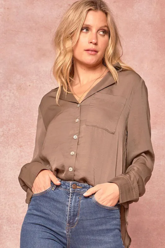 Collared Satin Button Up Blouse sold by Sun n Moon