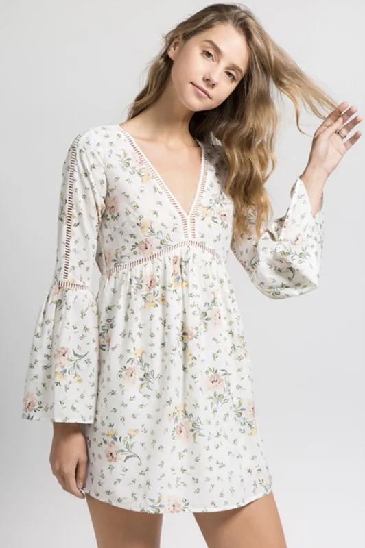 Bell Sleeve Floral Dress with Crochet Detail sold by Sun n Moon