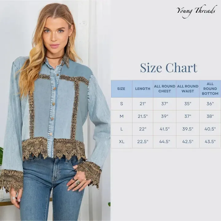 Sunset Serenade: Ice-Washed Denim Jacket with Gravel Lace sold by Sunbeam product image thumbnail 3