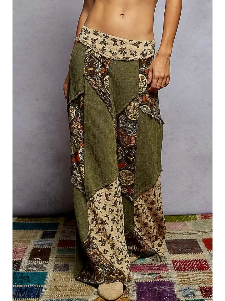 Double Gauze Varied Printed Patchwork Woven Pants sold by Sunbeam