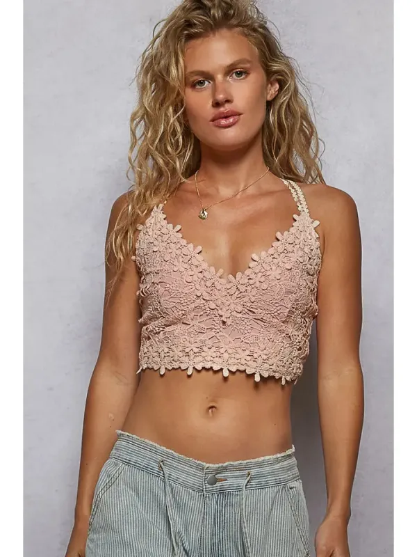 Adjustable Cross Strap Lace Crochet Smock Back Bralette sold by Sunbeam