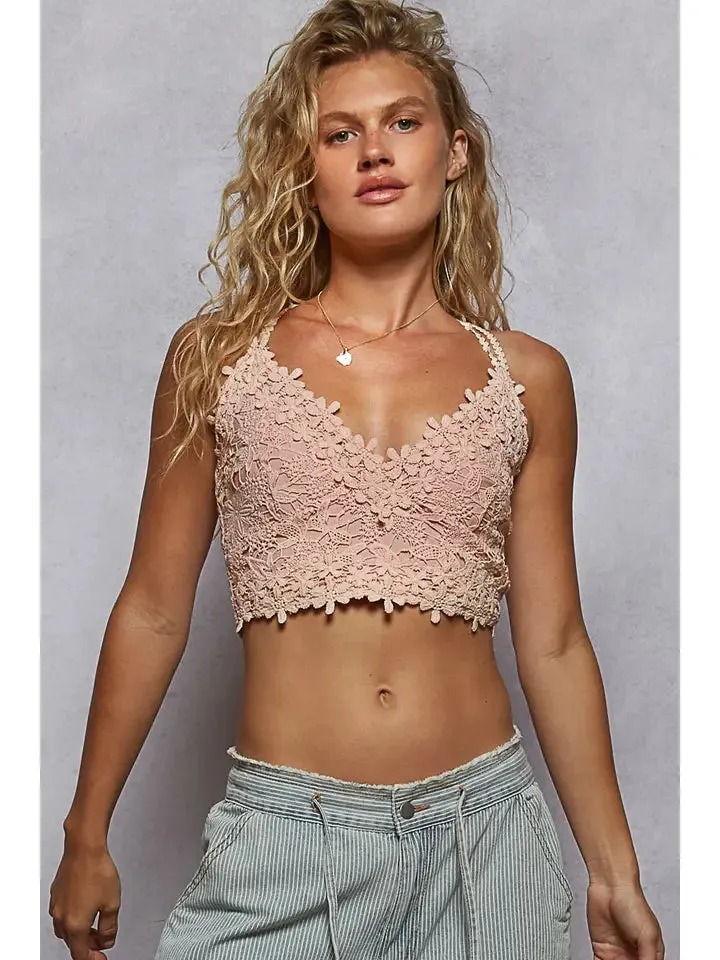 Adjustable Cross Strap Lace Crochet Smock Back Bralette sold by Sunbeam product image thumbnail 5