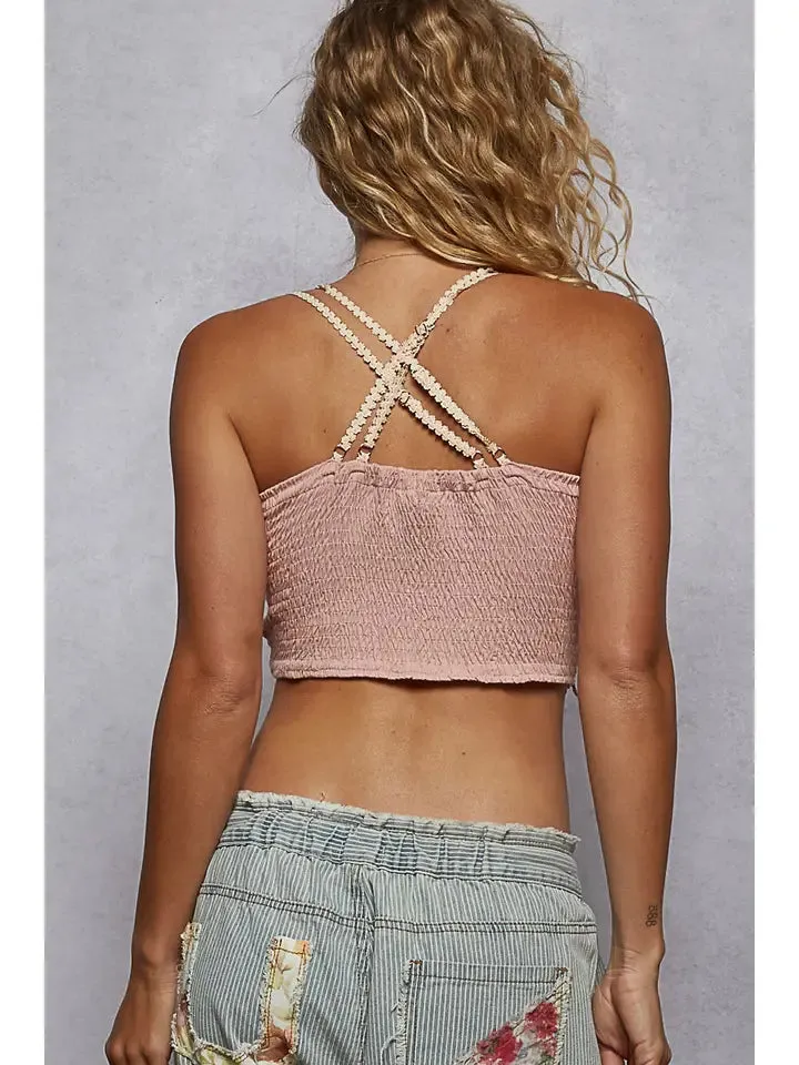Adjustable Cross Strap Lace Crochet Smock Back Bralette sold by Sunbeam product image thumbnail 3