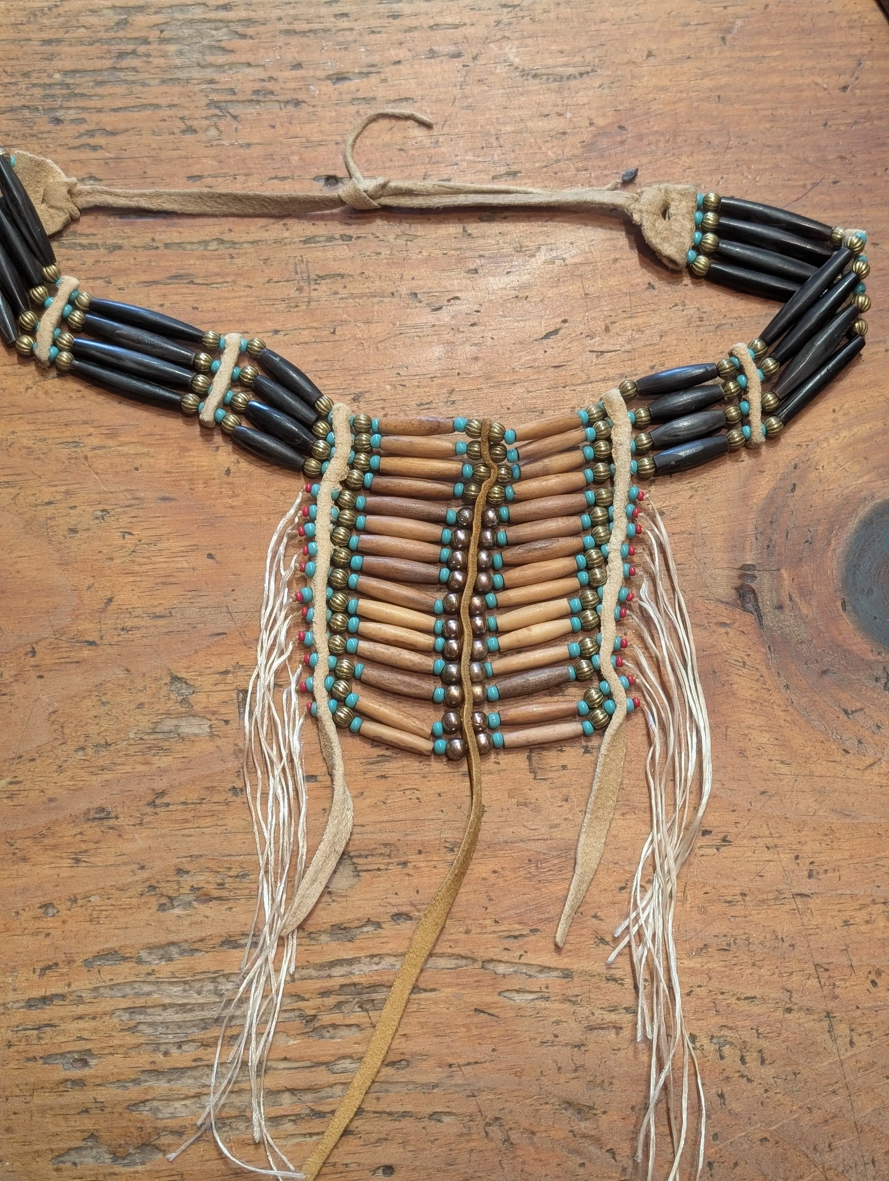 Wood & Leather Necklace With Turquoise Beads sold by Sunbeam product image thumbnail 2