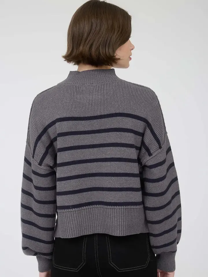 Striped Mock Neck Drop Shoulder Knit Sweater- Charcoal sold by Sunbeam product image thumbnail 5